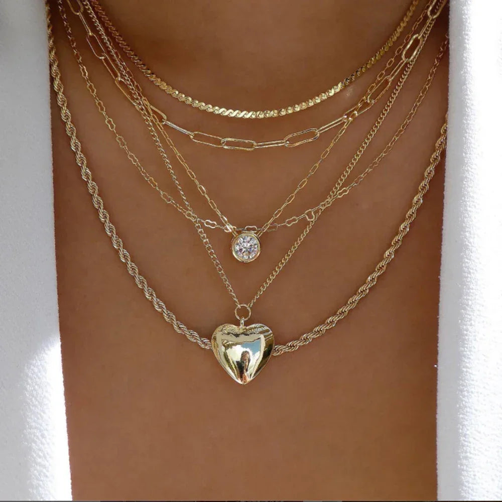 Boho Multi-Layer Gold Crystal Pendant Necklace Set - Piña Colada