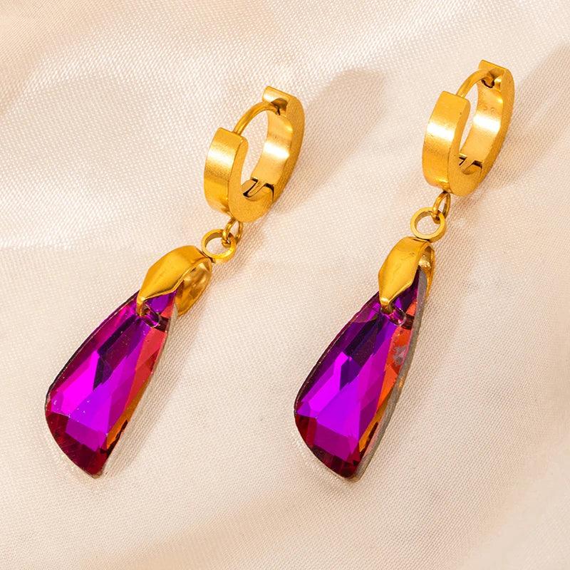 Colorful Crystal Star & Palm Drop Earrings - Piña Colada