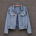 Pearl Beaded Denim Jacket - Piña Colada
