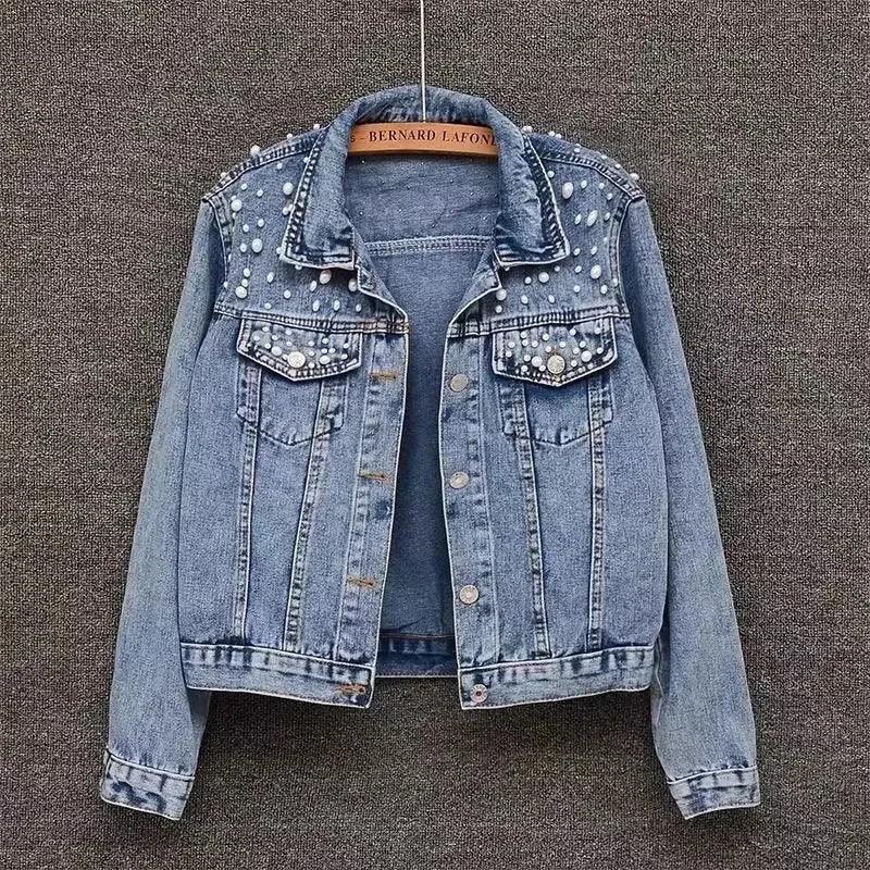 Pearl Beaded Denim Jacket - Piña Colada