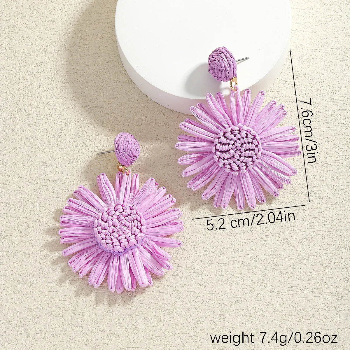 Boho Handmade Rattan Drop Earrings Flower - Piña Colada