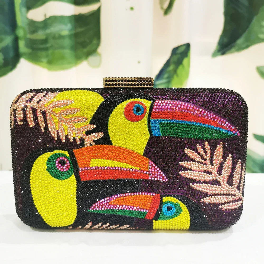 Novelty Toucan Bird Women Crystal Evening Bags Rhinestones - Piña Colada