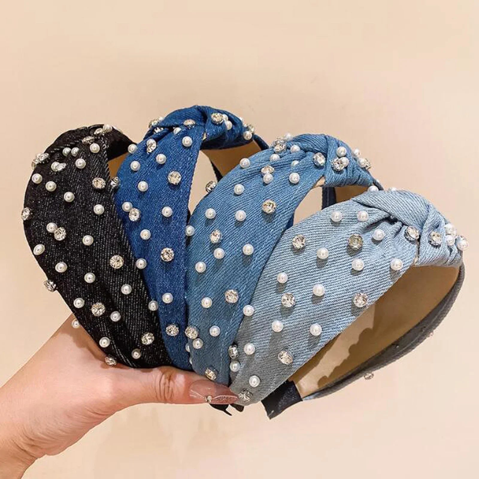 Wide Blue Denim Cross Knotted Headband - Piña Colada