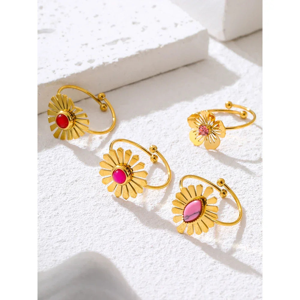 Natural Stone Stainless Steel Rings - Piña Colada