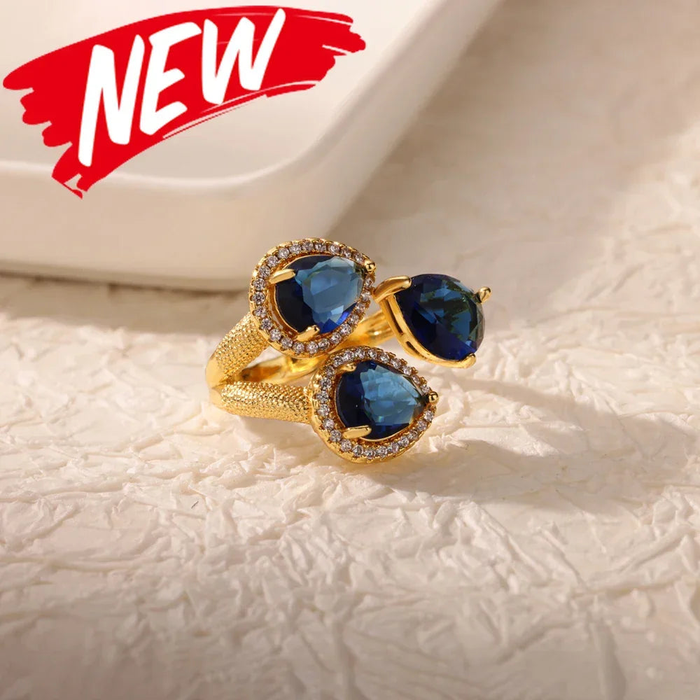Rings Gold Plated Colorful Stone - Piña Colada