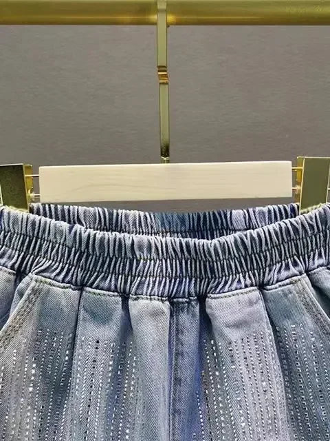 High Waist Loose Fit Denim Shorts - Piña Colada
