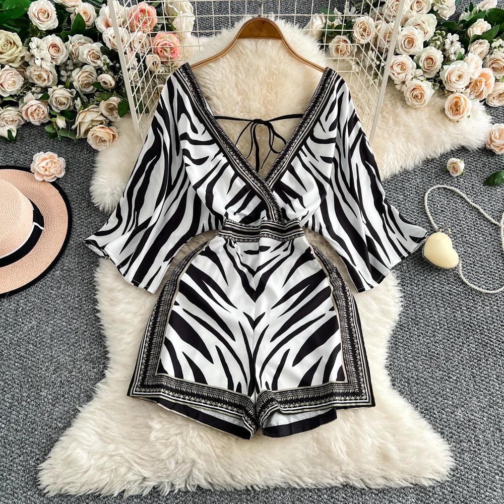 Lace-up Deep V-neck Jumpsuit Women's Summer - Piña Colada