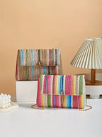 Chic Rainbow Stripe Straw Crossbody - Piña Colada