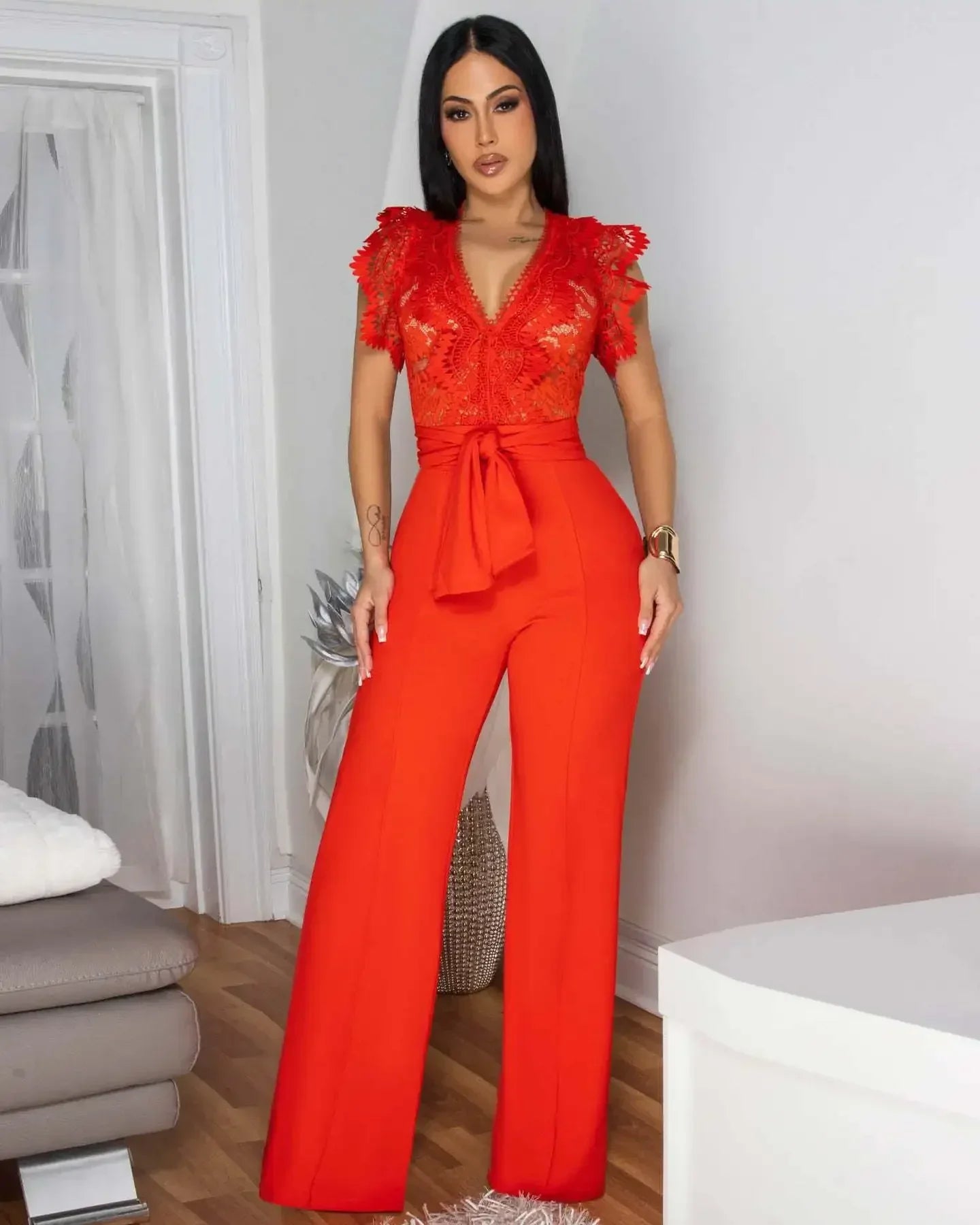 Lace Splice Fitness Jumpsuit - Piña Colada