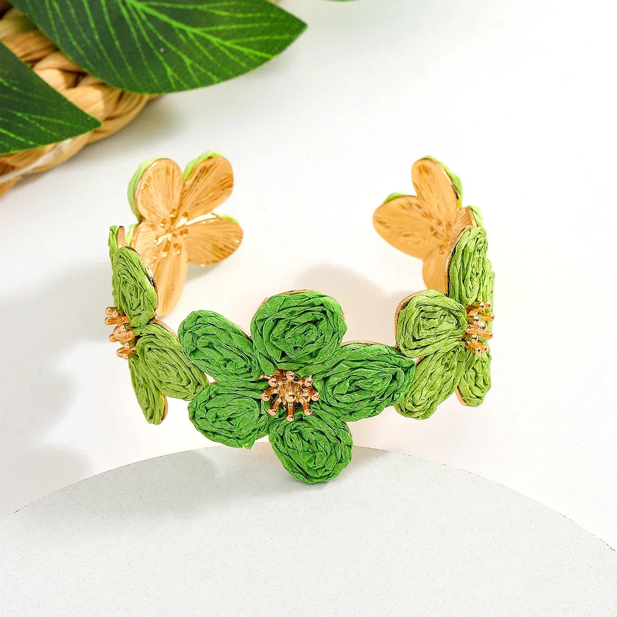 Flower Woven Cuff Bracelet Women - Piña Colada