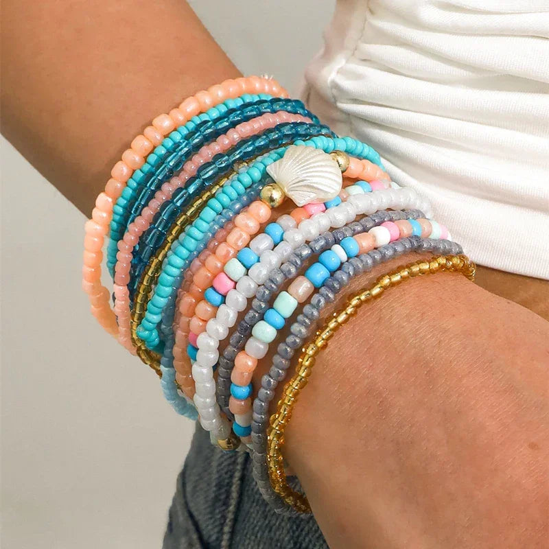 Bohemian Colorful Beaded Bracelets Set - Piña Colada