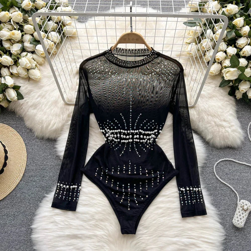 Beaded Mesh Bodysuit - Piña Colada