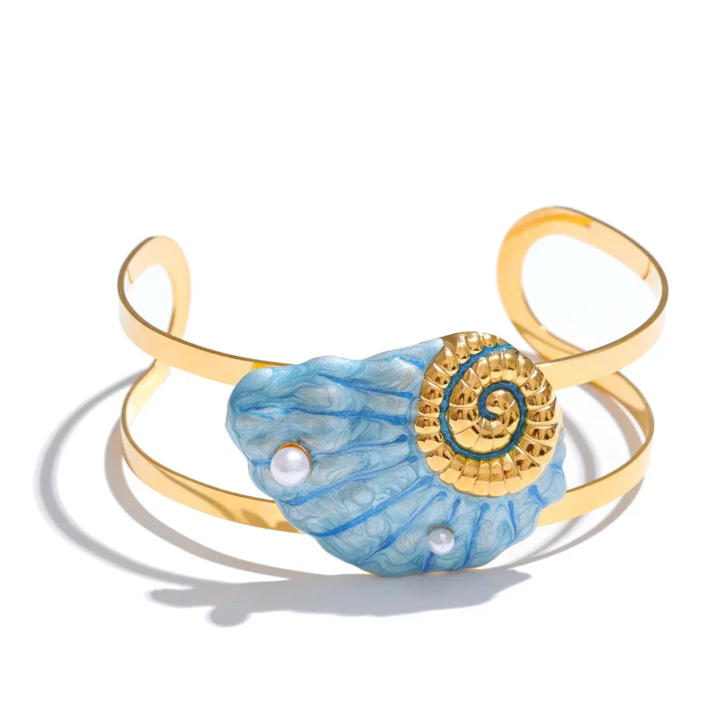 Conch Turtle Shell Wide Cuff Bracelet - Piña Colada