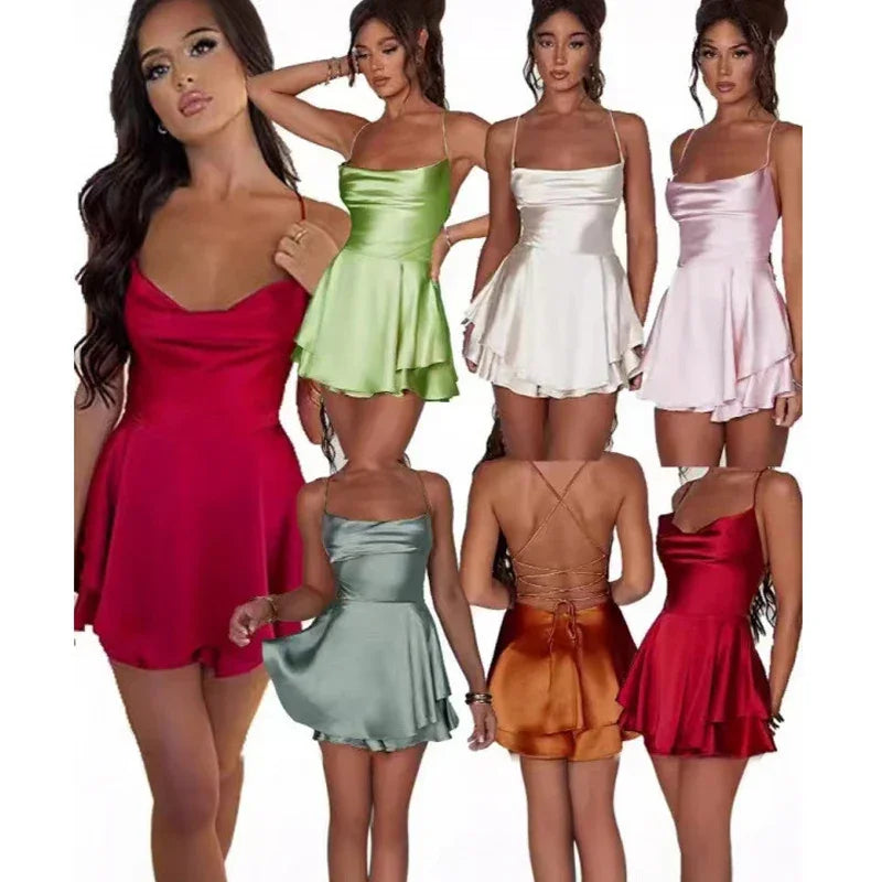 Summer Dress Sleeveless Satin Mini - Piña Colada