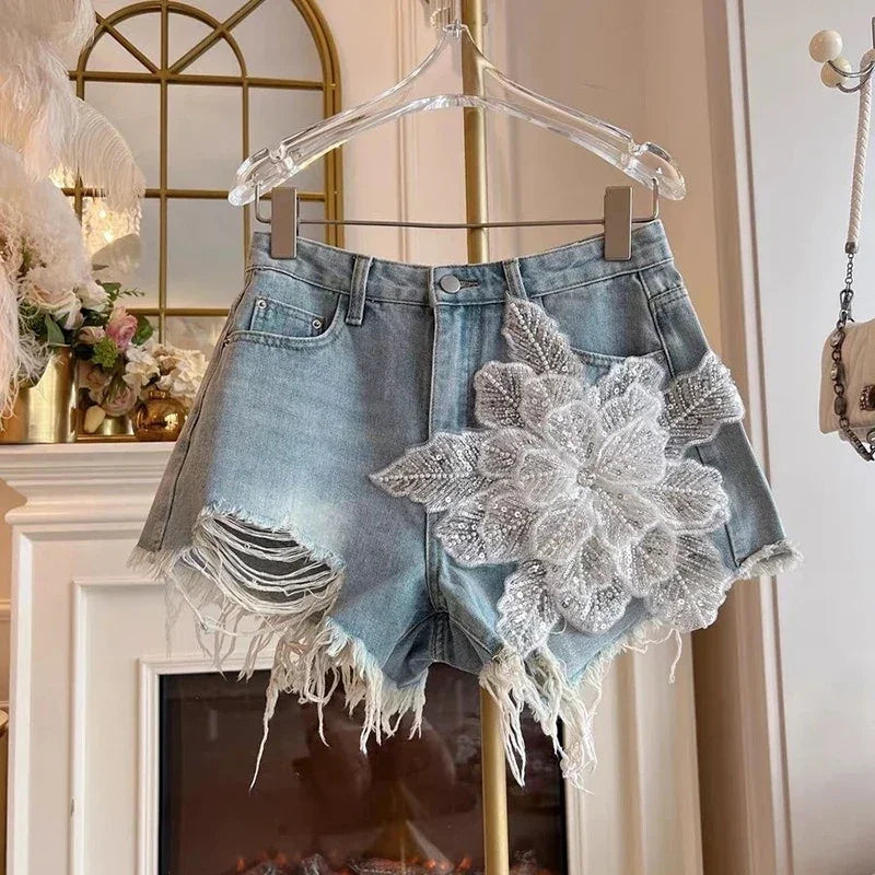 Ripped Denim Shorts - Piña Colada