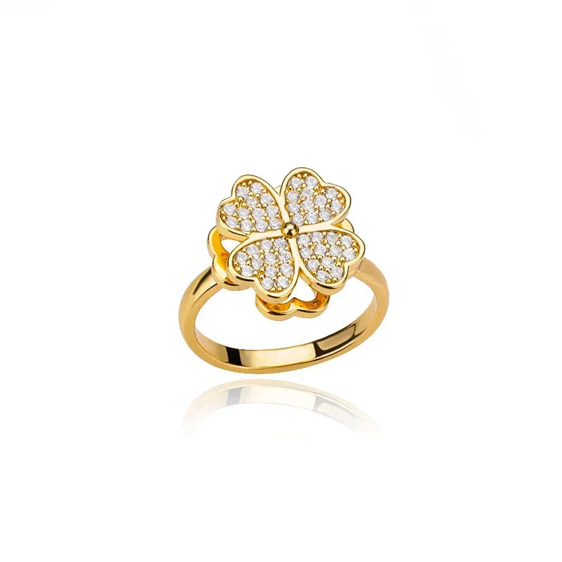 Spinner Zircon Heart Four Leaf Clover Rings - Piña Colada