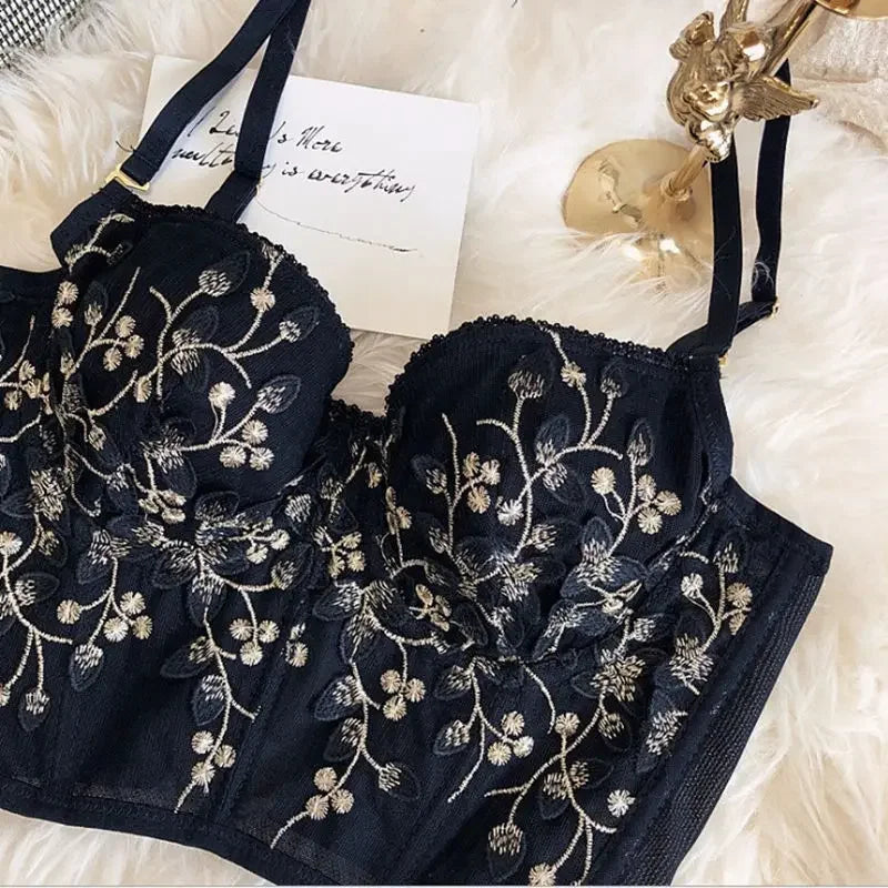 3D Floral Embroidered Bustier Cami Top - Piña Colada