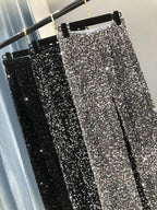 Sequined Wide-Leg Floor-Length Pants – High Waist Streetwear - Piña Colada