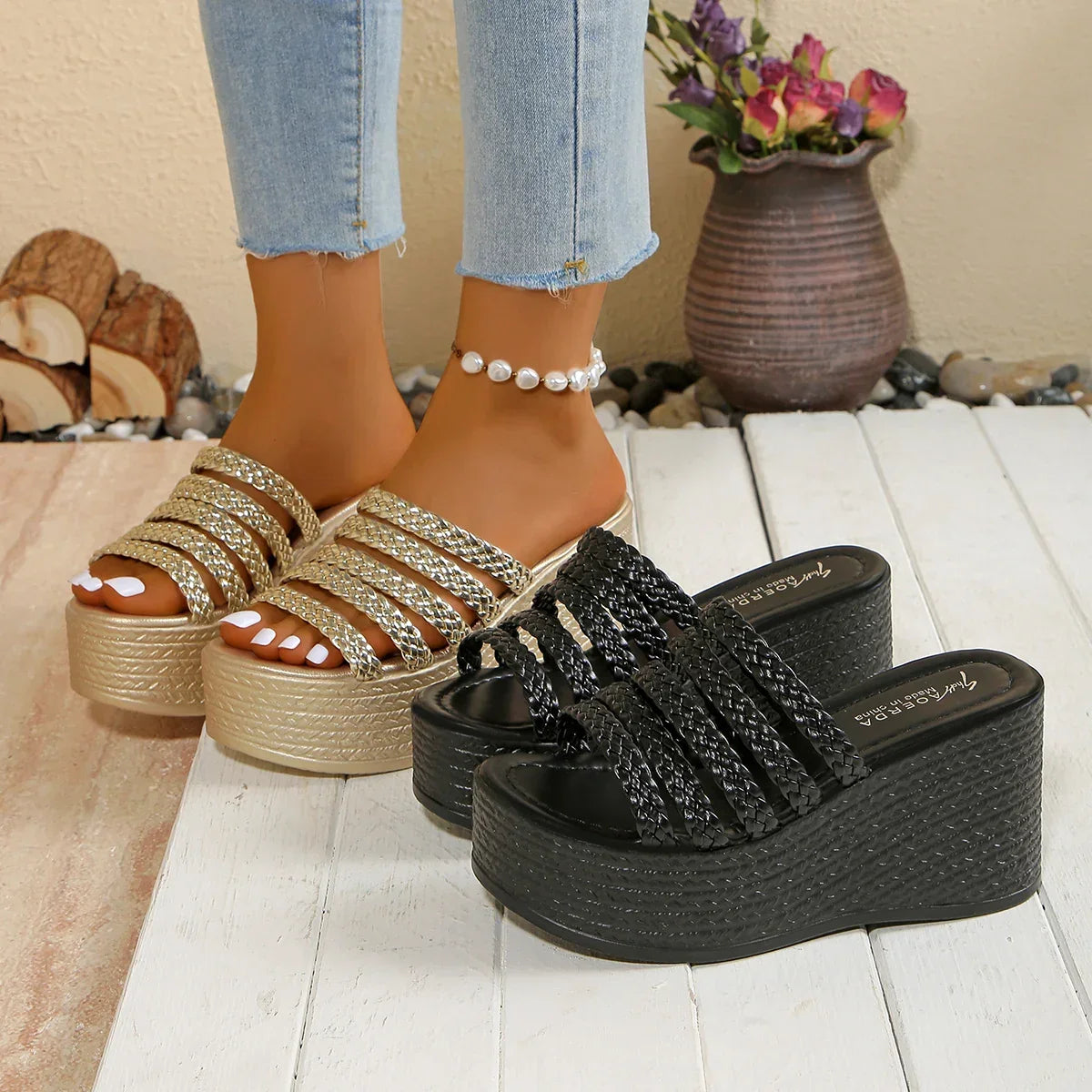 Wedge Slides 9cm High Heels - Piña Colada