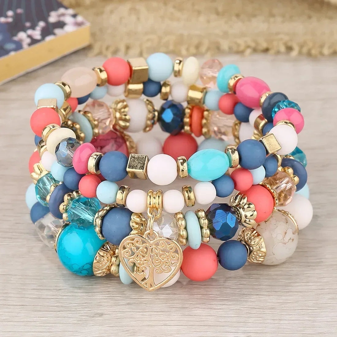 Boho Acrylic Beads Bracelet Set - Piña Colada