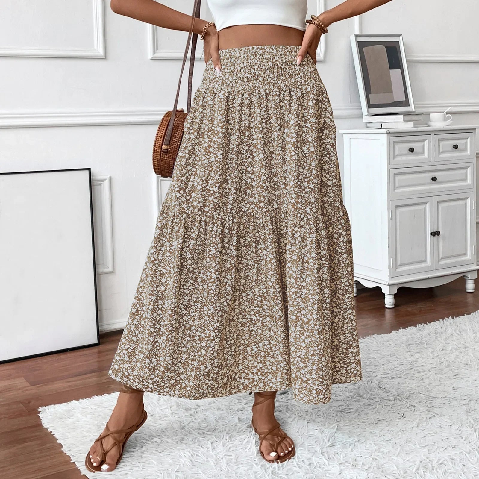 Floral Print Elastic Waist Loose - Piña Colada