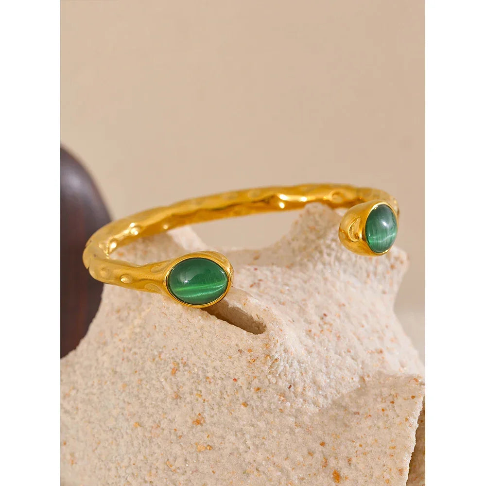 Stainless Steel Multicolored Stone Golden Cuff - Piña Colada