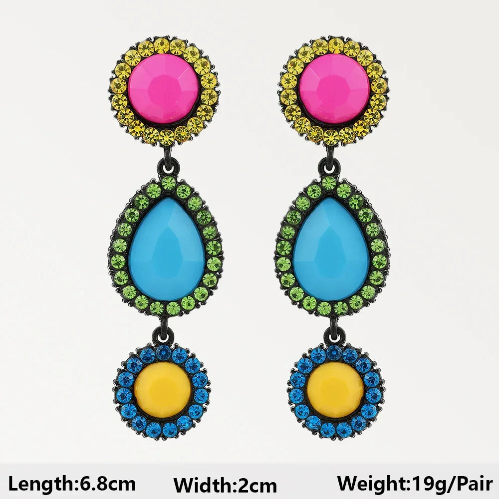 Boho Multicolor Beaded Crystal Dangle Earrings - Piña Colada