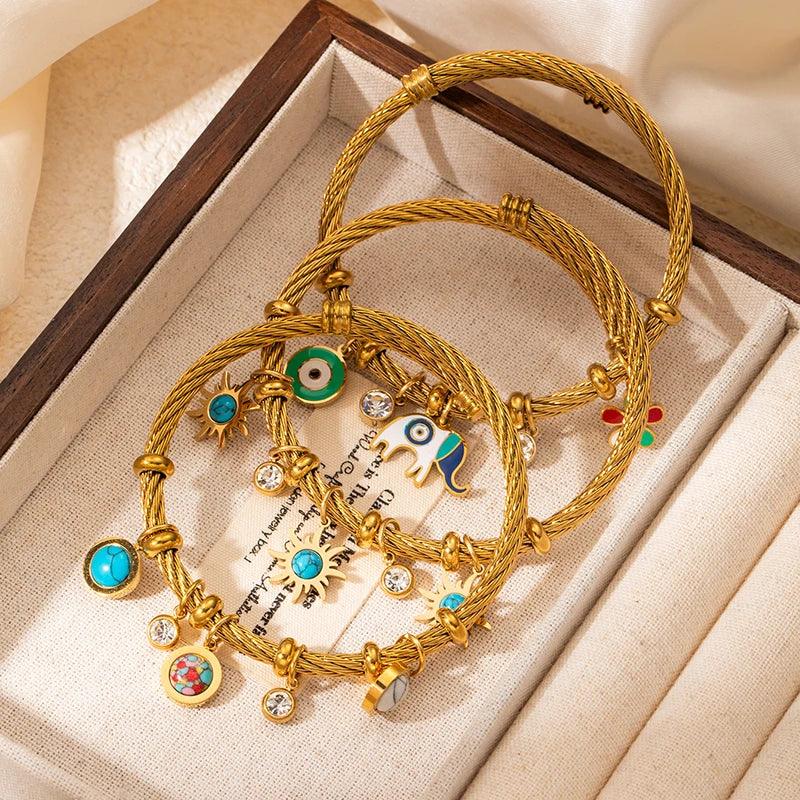 Colorful Eyes & Heart Drip Oil Pendant Bracelet - Piña Colada