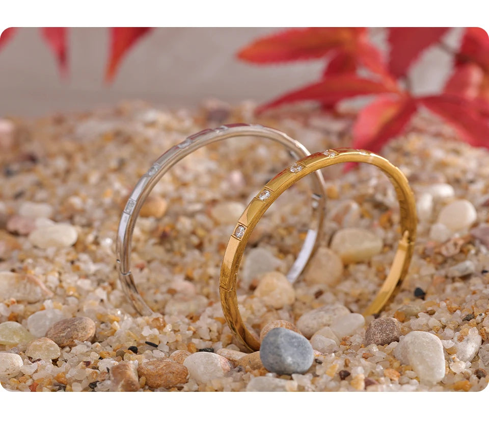 Zirconia Stainless Steel Wrist Bangle
