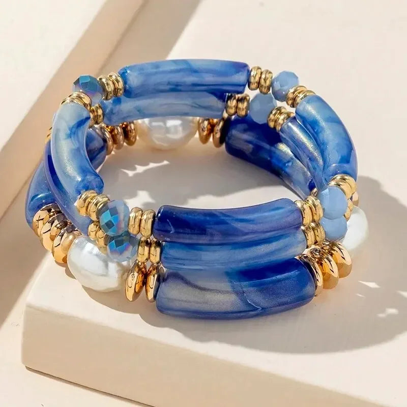 3-Piece Vintage Resin Bangle Bracelet Set - Piña Colada