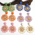 Rattan Plaited Flower Design Pearl Earrings - Piña Colada