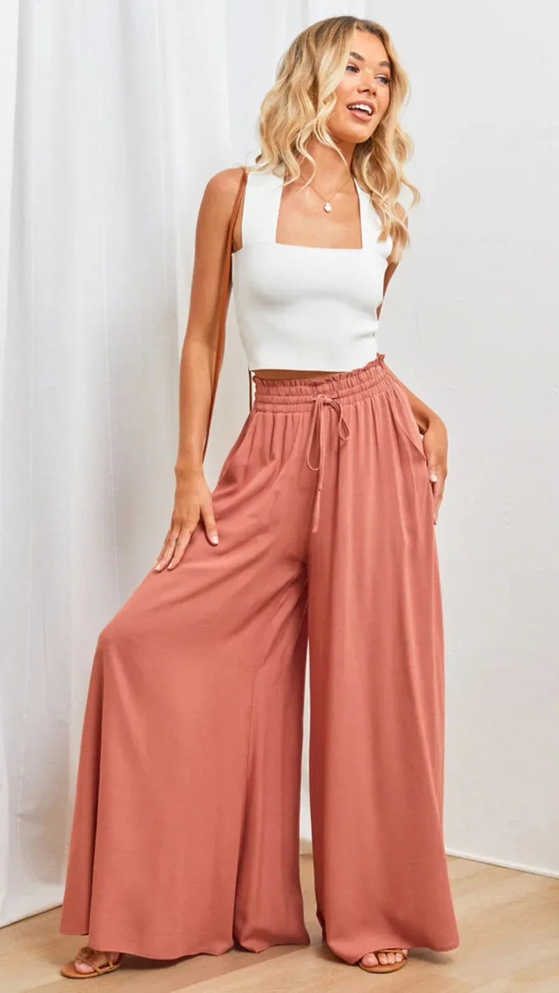 Loose Casual Wide Leg Pants - Piña Colada