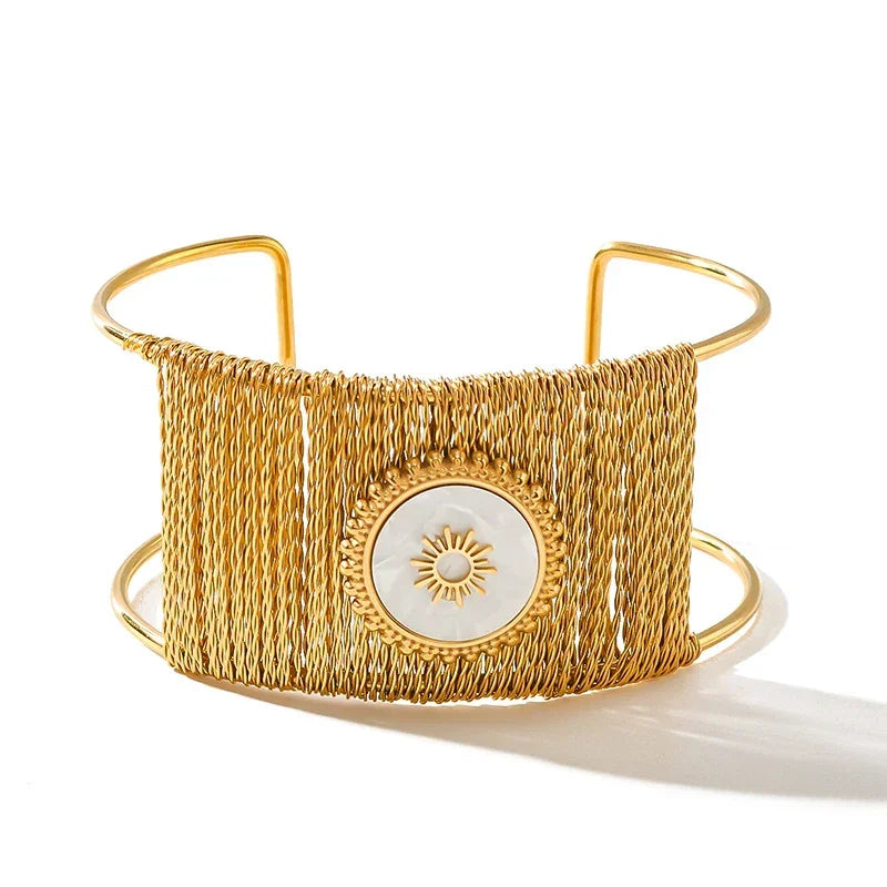 Wide Natural Stone Bracelet - Piña Colada