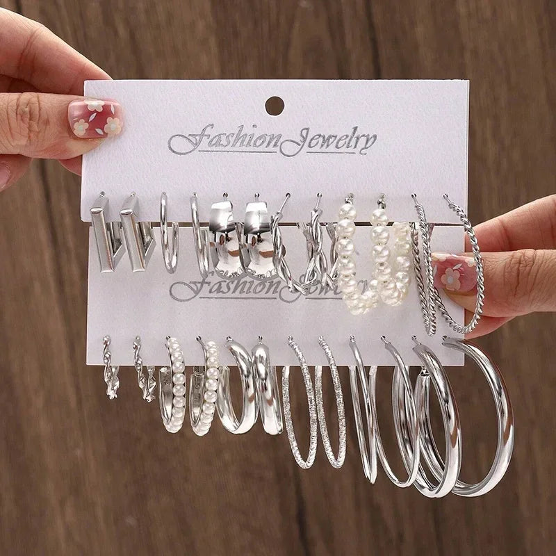 Pearl Hoop Earrings Set - Piña Colada