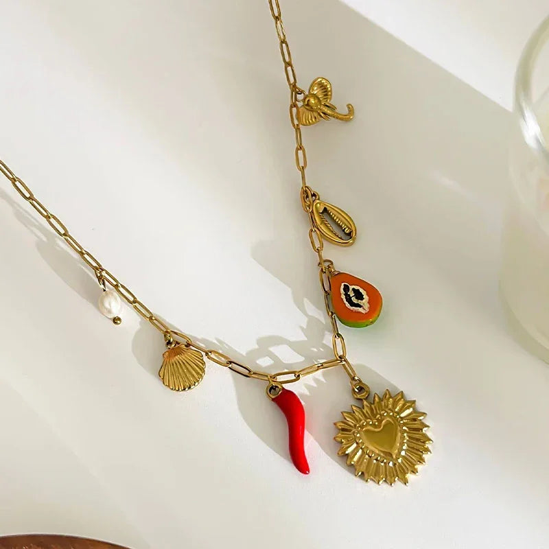 Steel Shell Pepper Necklace - Piña Colada