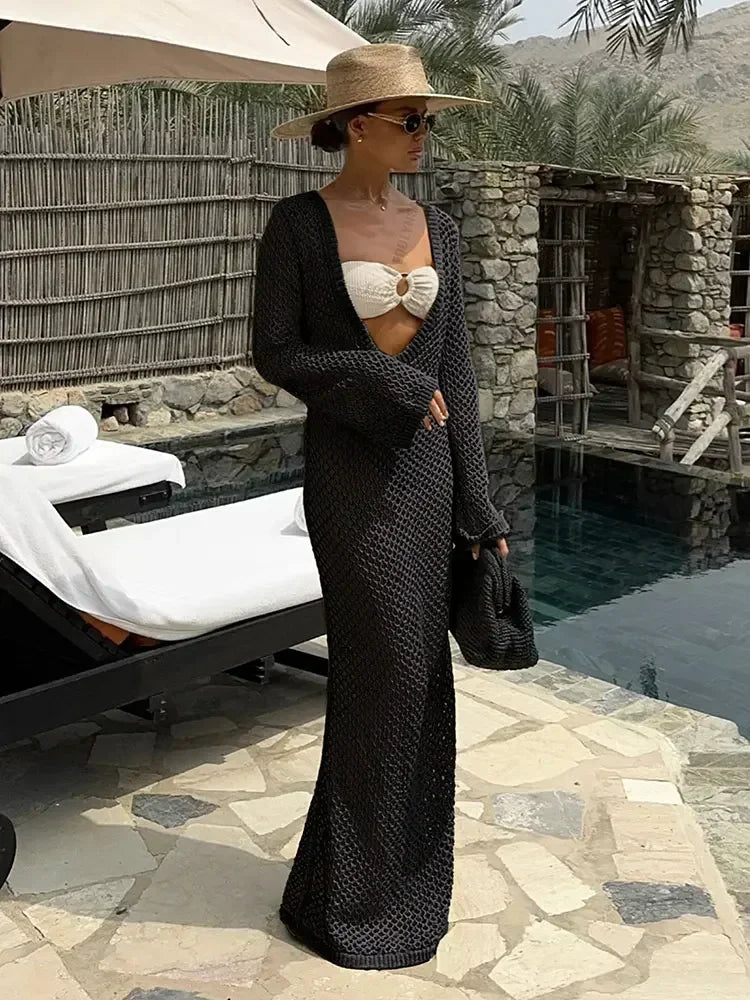 Sexy U-neck Knit Maxi Dress - Piña Colada