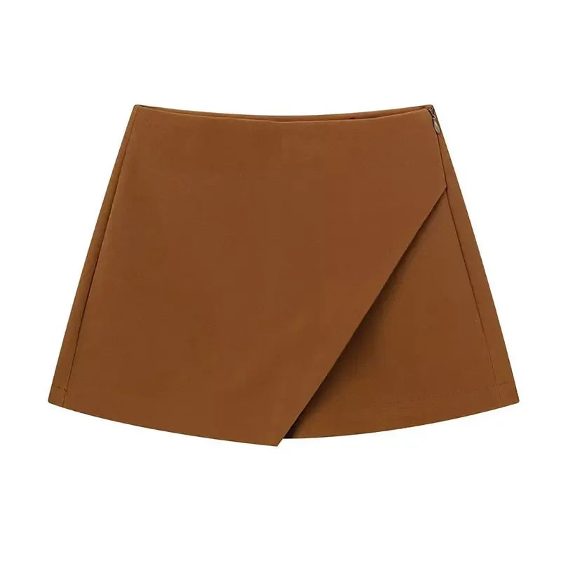 Asymmetrical High Waist Zipper Shorts - Piña Colada