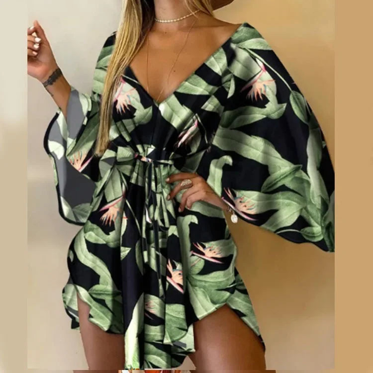 Print Dress Sexy V-Neck - Piña Colada