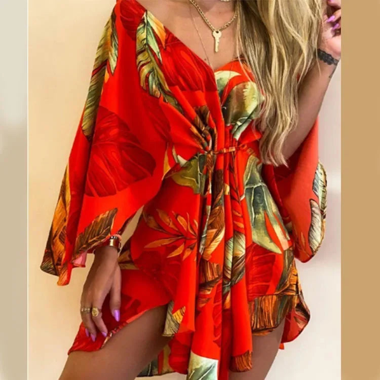 Print Dress Sexy V-Neck - Piña Colada