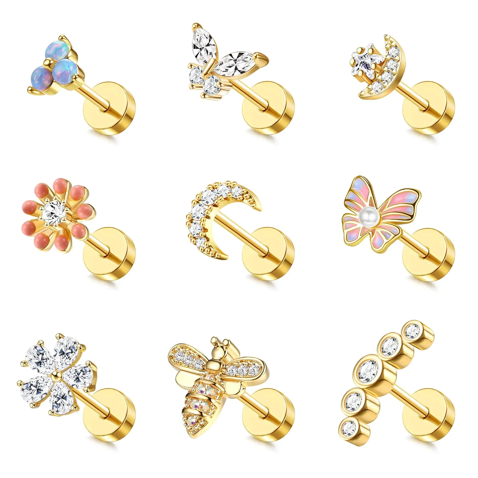 Moon-Shaped Screw-Back Stud Earring - Piña Colada