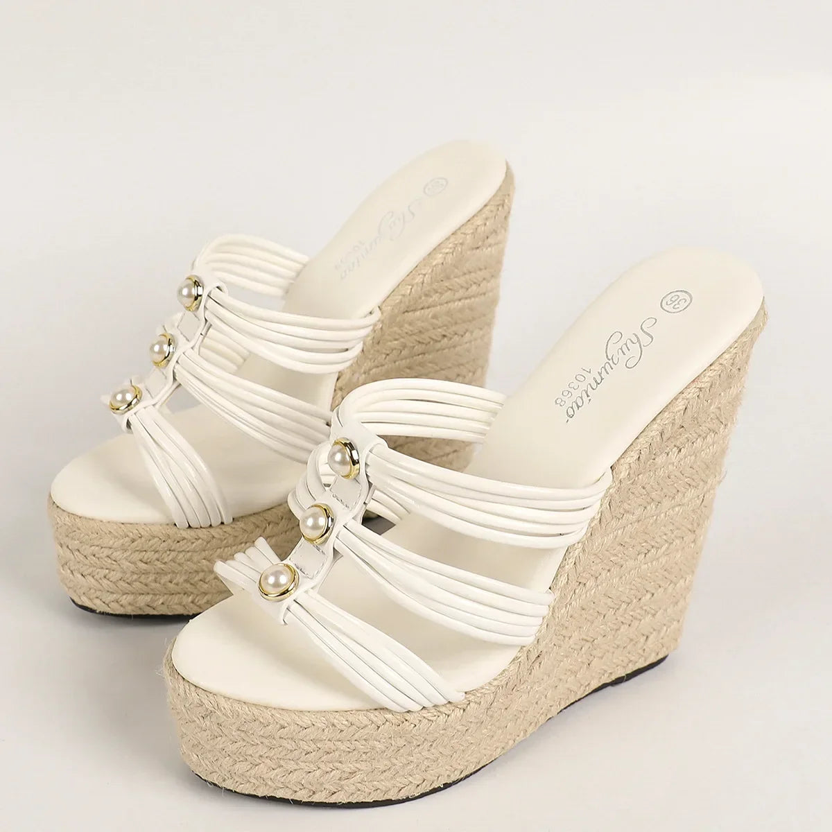 Pearl Platform Wedges Open Toe - Piña Colada