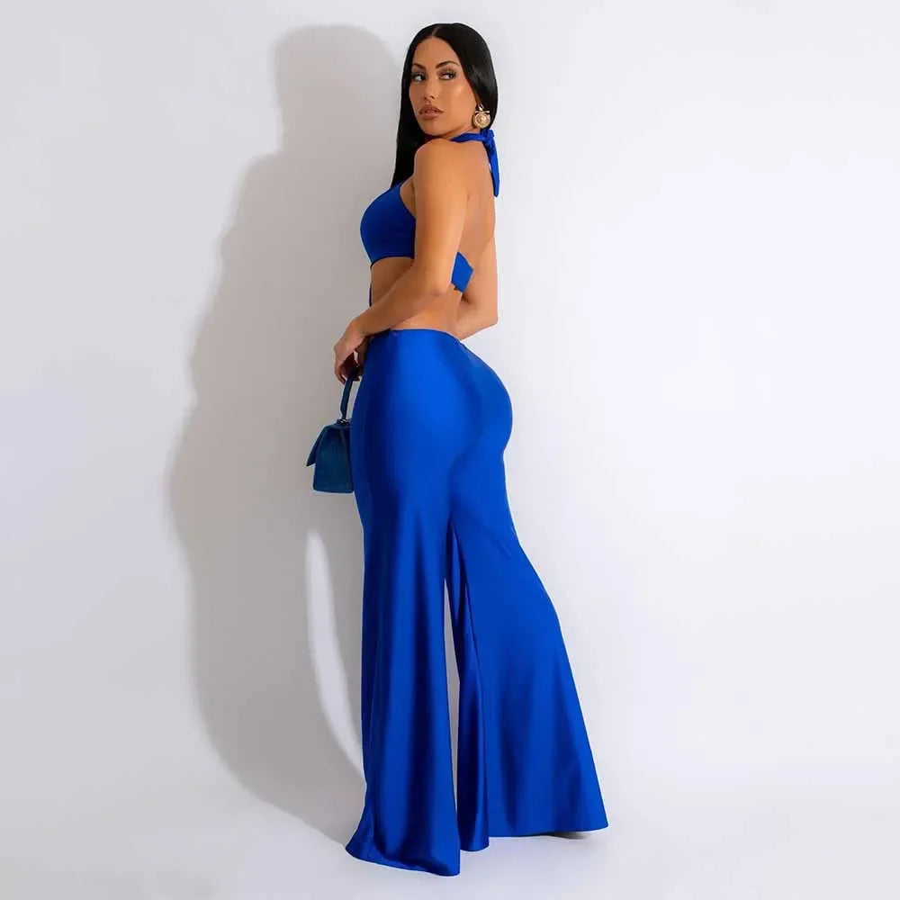 Crisscross Halter Wide-Leg Jumpsuit - Piña Colada
