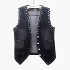 Beaded Lace Denim Vest - Piña Colada