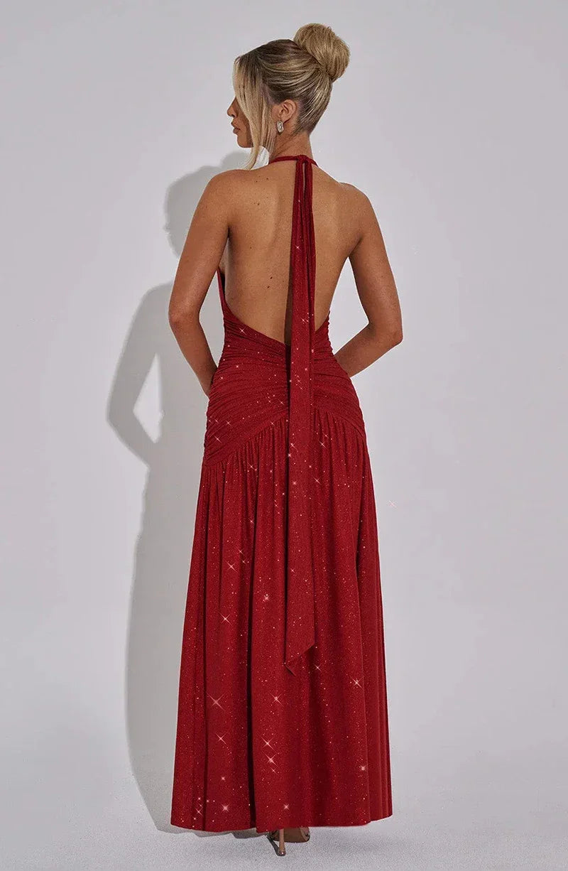 Mozision Sequin V-Neck Floor-Length Dress – Sexy & Club Evening Gown - Piña Colada