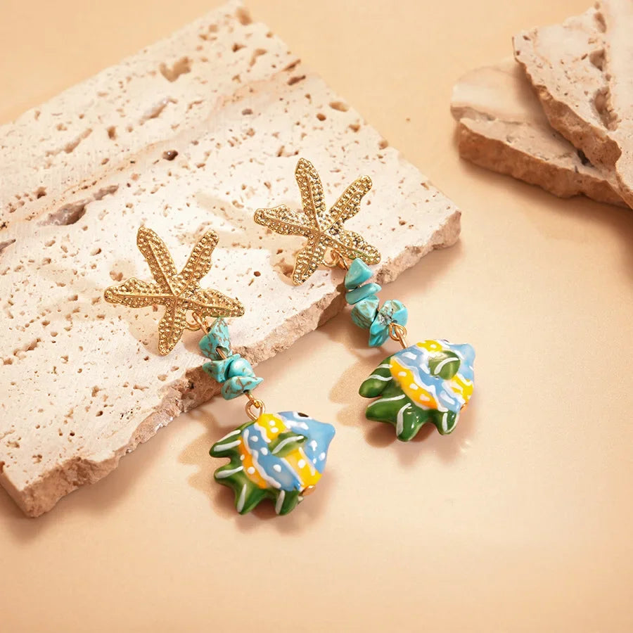 Colorful Fish Drop Earrings - Piña Colada