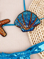 Shiny Sequin Shell Starfish Bikini Set - Piña Colada