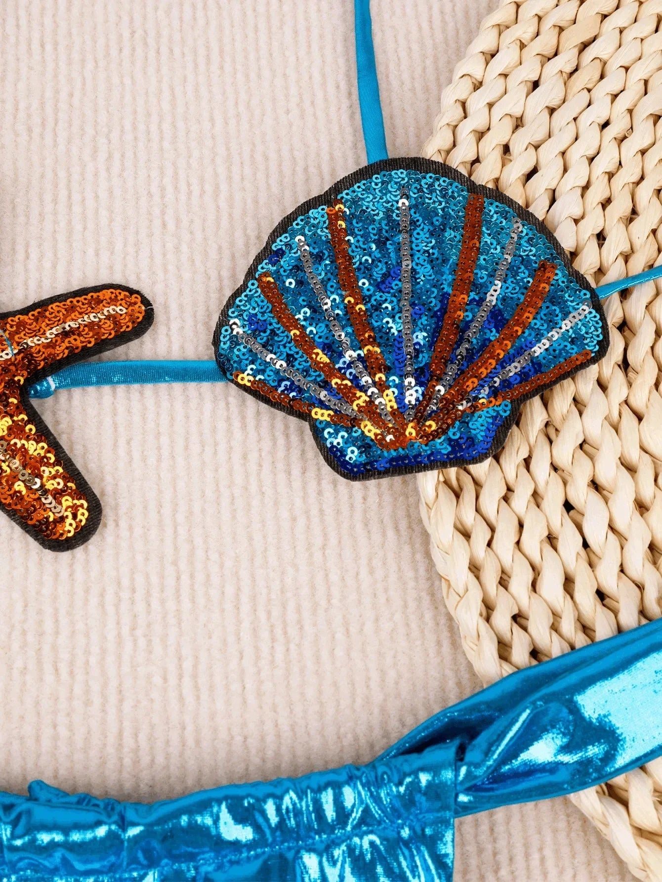 Shiny Sequin Shell Starfish Bikini Set - Piña Colada