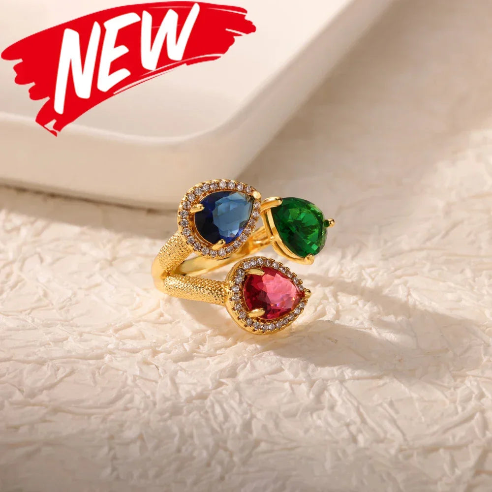 Rings Gold Plated Colorful Stone - Piña Colada