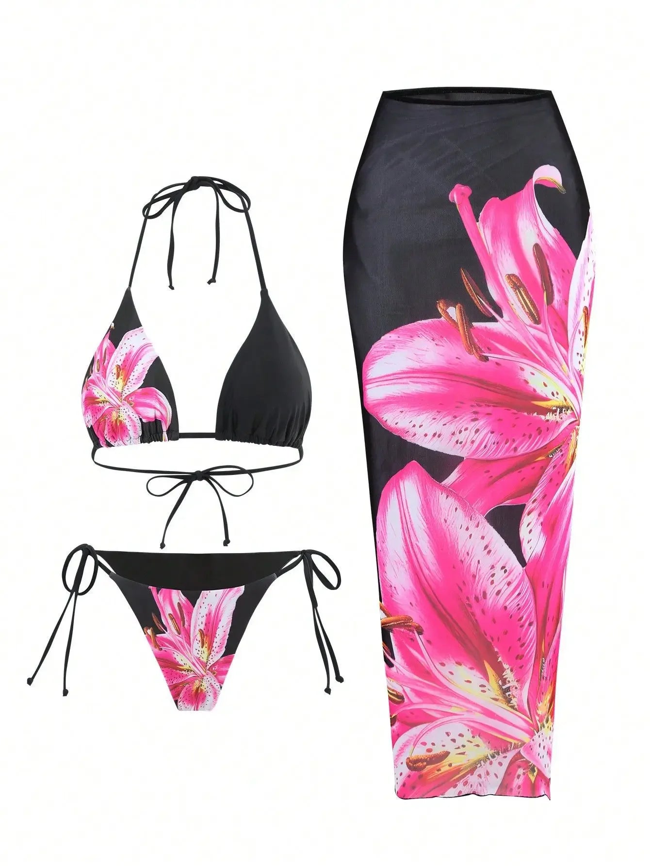 3-Piece High Waist Bikini Set with Skirt – Sexy Beachwear - Piña Colada