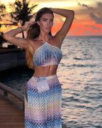 Printed Tube Top & Mesh Halter Pants Set - Piña Colada
